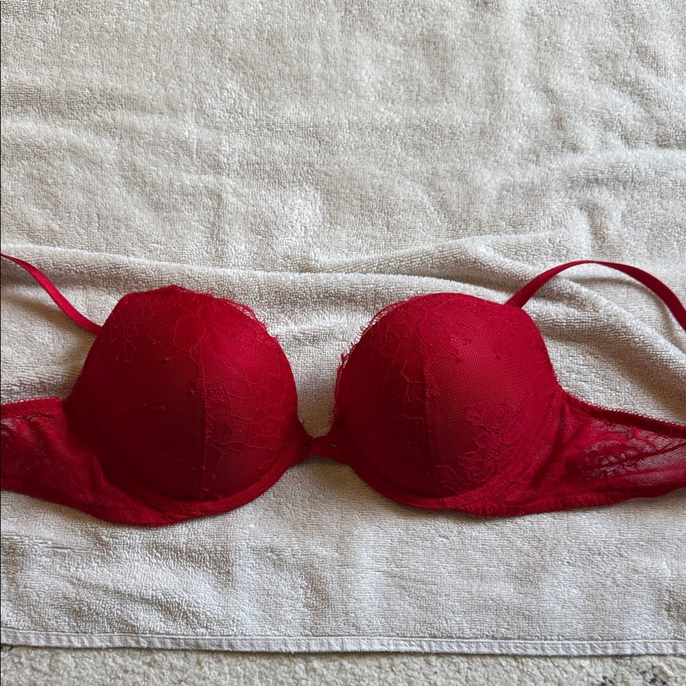 Victoria's Secret rose Red Lace Bra push up add 1 cup, 34C